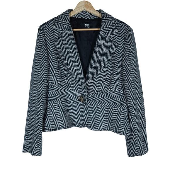 ECI New York Womens Blazer 14 Black White Herringbone Tweed Jacket Chic Workwear - Picture 1 of 15